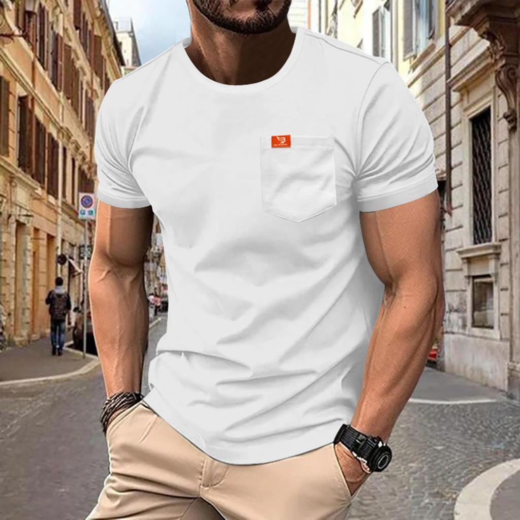 Men's Summer Sports Short-sleeved T-shirt Casual Pocket Top Breathable High Elastic T-shirt