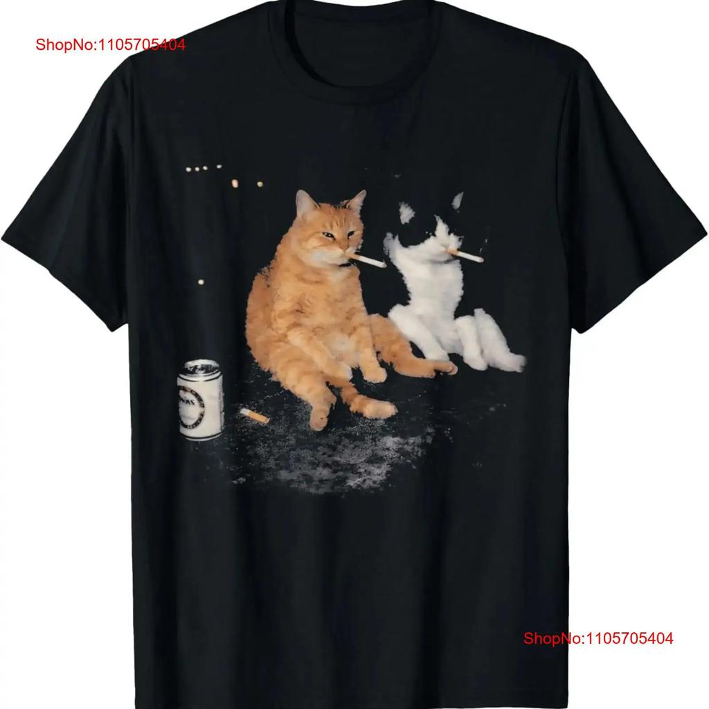 Lustiges 2 rauchende Katzen trinken Bier Kätzchen Katze Meme T-Shirt Vintage Dehnbares Grafik Casual