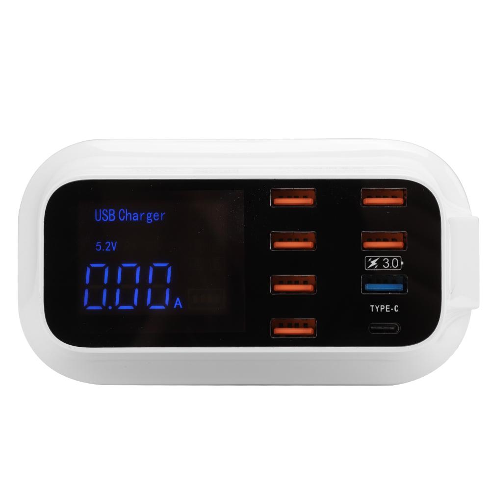 8 Port USB Phone Charger with Type C Intelligent Digital Display for QC3.0