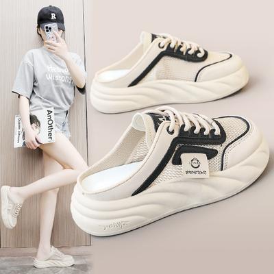 Rdc07 New Half Slippers Mesh  Summer Tide Hollowed Mesh Shoes Breathable Platform Height Increasing Casual Sneakers Slippers