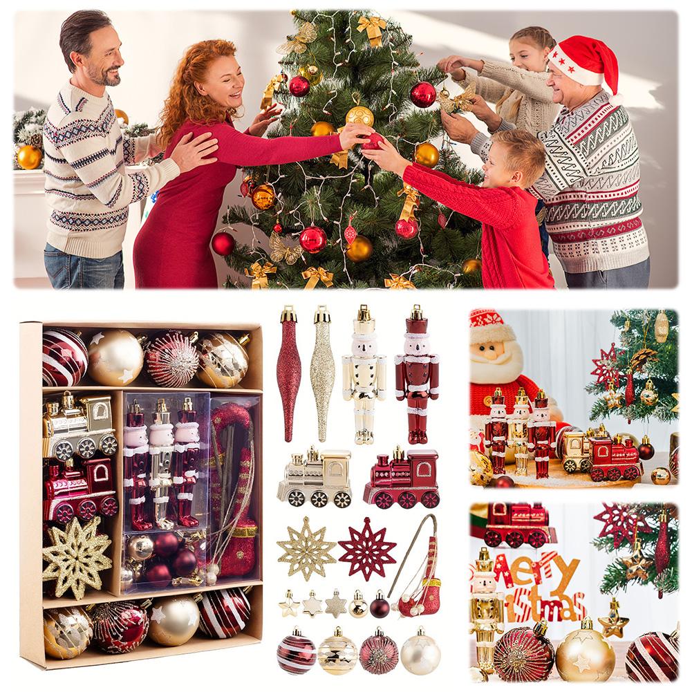 50Pcs Christmas Ball Ornaments Set Decorative Christmas Tree Hanging Decors Red and Golden Xmas Tree Pendants for Home Decor