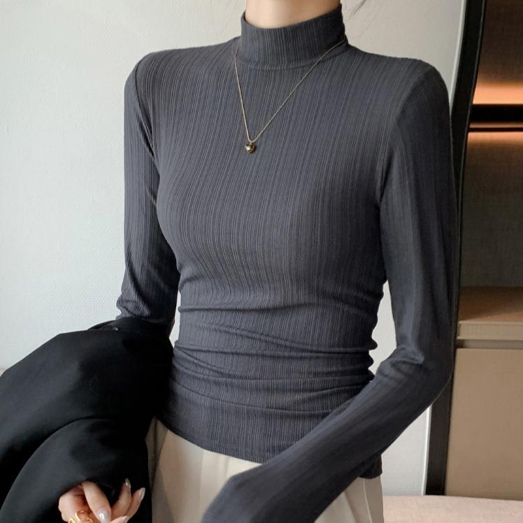 Schlanker Pullover für Damen Herbst und Winter mit Rollkragenpullover darunter Langärmliger lässiger und einfacher Strickpullover für Damen