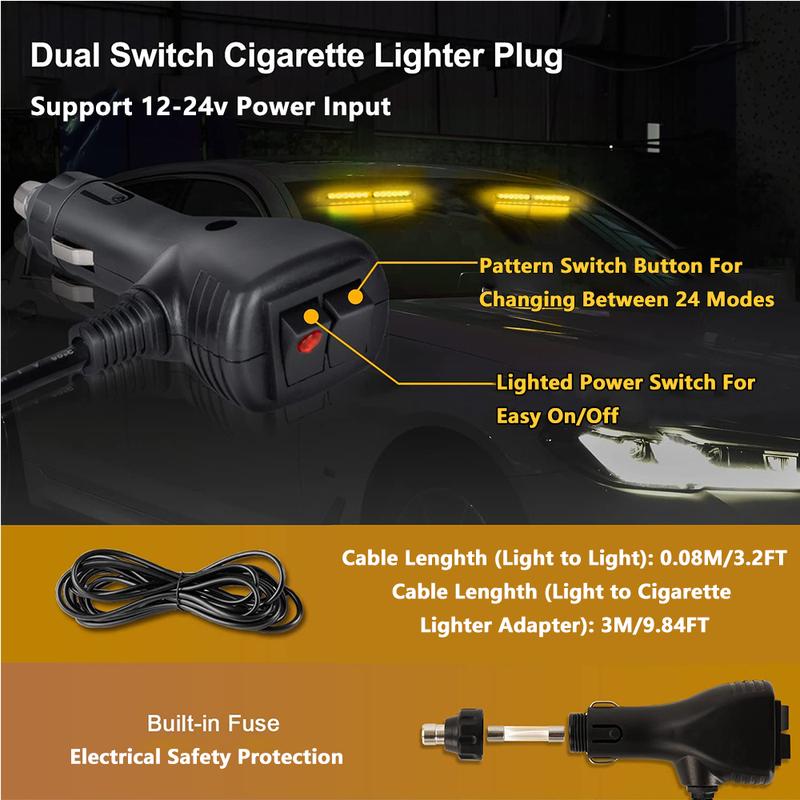1 PC Alumium 12V-24V 24LED Car Dash Emergency Strobe Light LED Windshield Warning Strobe Light with Suction Cups Universal