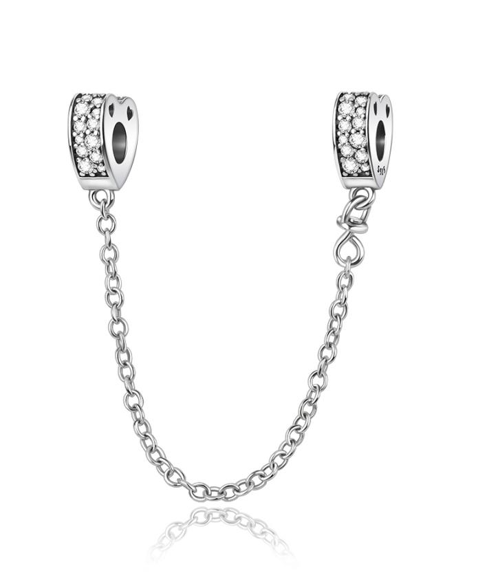 925 Silver Safety Chain Charm Bracelet Set Clover Lock Key Bear Peace Dove Fruit Decoration Beaded Fine Jewelry Gift