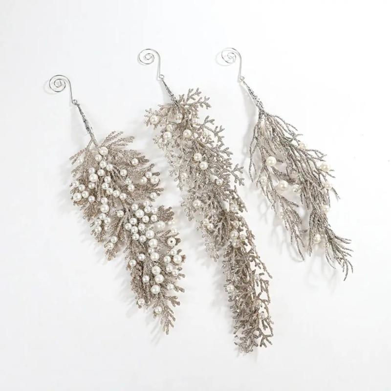 Christmas Artificial Christmas Glitter Branches DIY Realistic Simulated Christmas Cypress Leaves Elegant Handmade