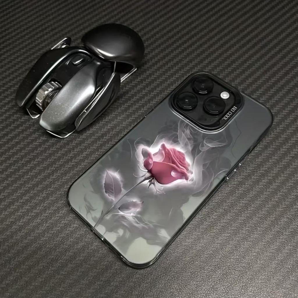 Pink Rose Silver Shell Phone Case for Apple 16/15/14 Pro/15 Pro Max/13/12