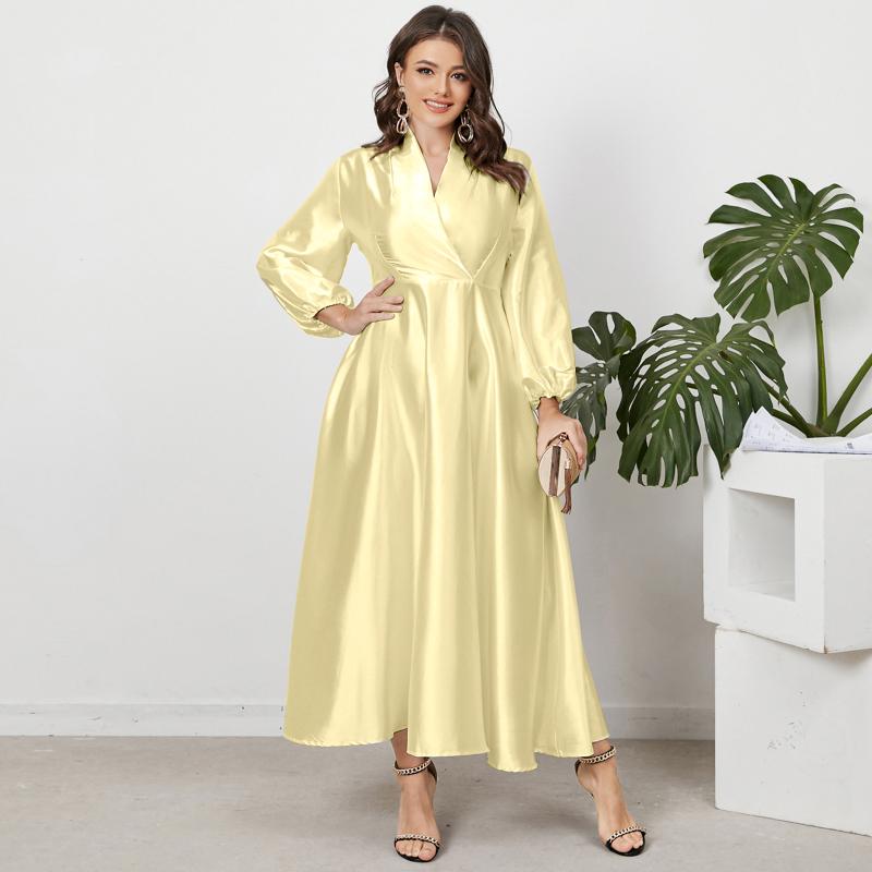 

Весенняя женская вечерняя туника с рукавами 3/4 и V-образным вырезом, элегантное повседневное свободное платье макси большого размера FZH