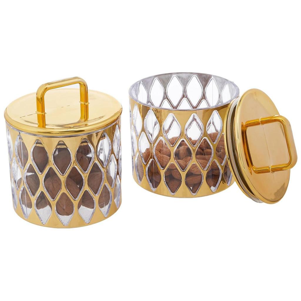 Hermetyczny Zestaw Pojemników na Suche Owoce z Tacą|Plastikowy Pojemnik do Przechowywania Suchej Żywności|500 ml, Zestaw 2 szt. (Złoty)