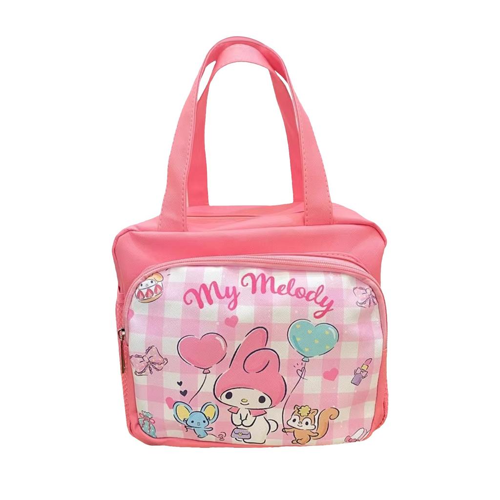 Cute Cartoon Worker PU Waterproof Lunch Box Bag With Rice Bag, Bento Bag, Handbag With Multiple Pockets, Mesh Zipper, Mommy Bag