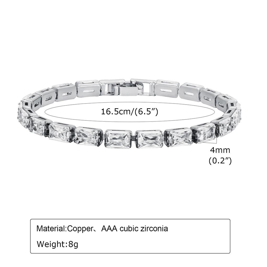 Trendy 4MM CZ Stone Row Metal Link Bracelets For Women Girls, Bling Tennis Charm Bracelet Wristband Anniversary Birthday Gift