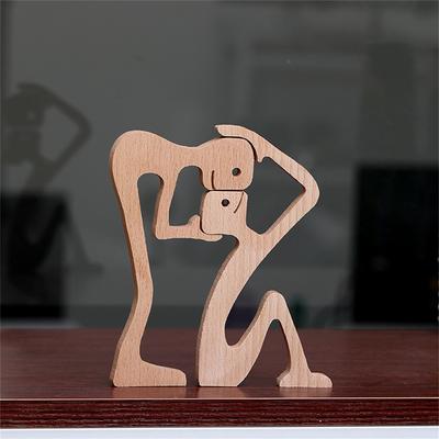 Familienwelpe Holz Hund Handwerk Figur Desktop Tisch Ornament Schnitzmodell Heim Büro Dekoration Haustier Skulptur Weihnachtsgeschenk