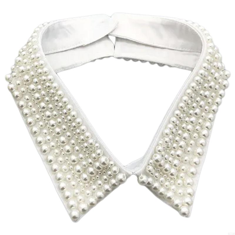 M7DD Fashionable Imitation Pearls Beaded False Collar for Women Casual Formal Wear Detachable Choker Shirt Insert Collar Lapel