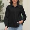 Women's Blouses & Shirts Solid Color Shirt Ladies Button Up Casual Jacquard Lapel Long Sleeved Top