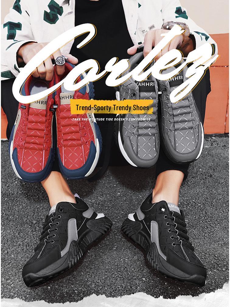 Men's Retro Slip-On Thick Sole Leather Sneakers, Height Increasing Casual Autumn/Winter Shoes