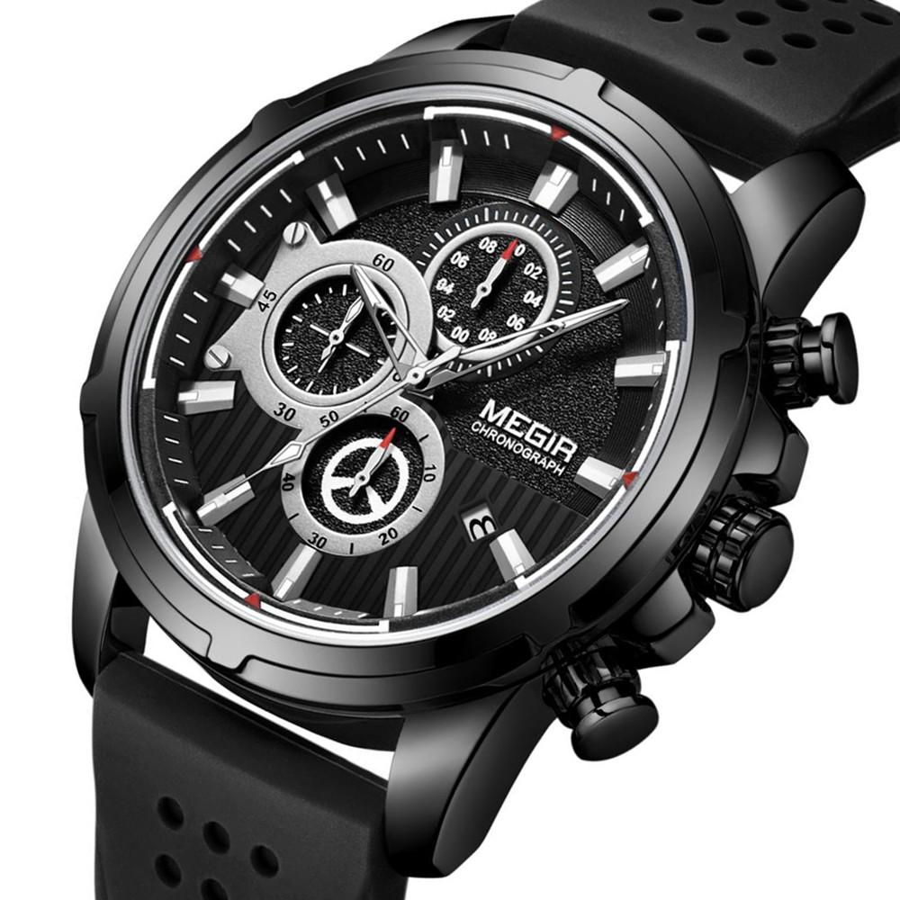 Relogio Masculino MEGIR Ny Sport Chronograph Silikon Herreklokker Toppmerke Luksus Quartz Clock Vanntett Big Dial Watch Herre