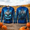 Halloween Long Sleeve T Shirt Men Mechanical Cyber Jack O Lantern Pumpkin 3D Print Flame Autumn Leaf Graphic Top Party Unisex