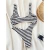 Gestreifter Knitter-Bikini mit hohem Beinausschnitt für Damen Bademode Damen Badeanzug Zweiteiliges Bikini-Set Badesachen Badeanzug Schwimmen