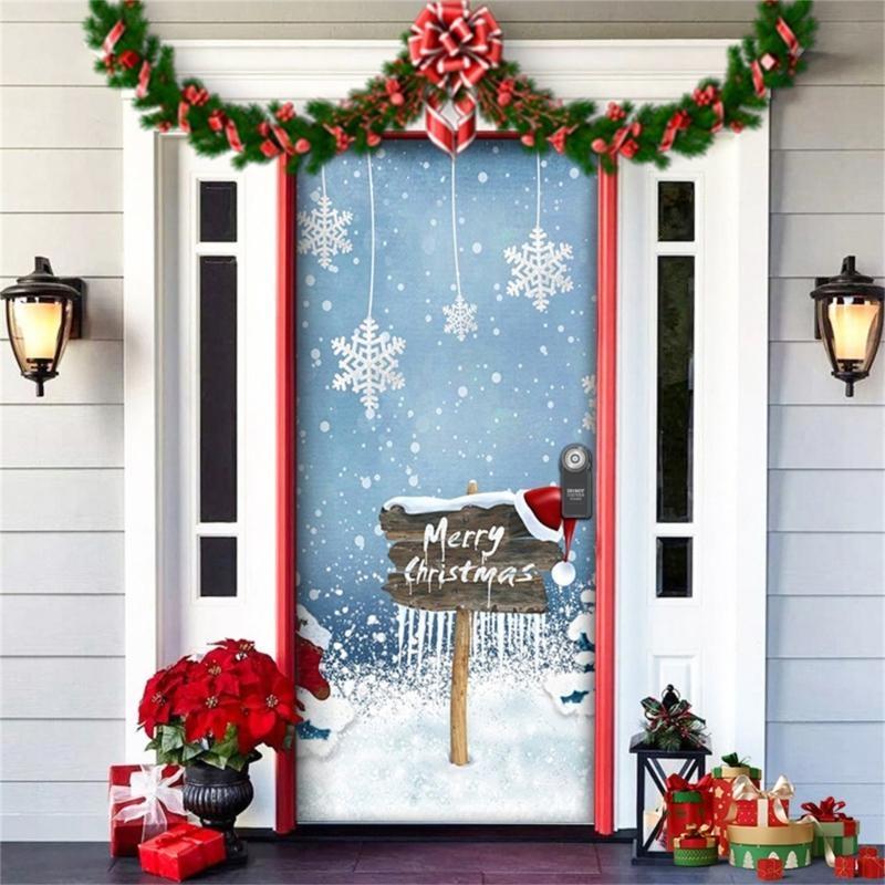 Christmas Party Background Decors Durable Polyester Door Hanging Tapestry Easy Mount