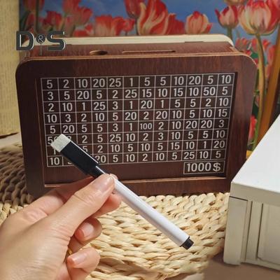Wooden Money Box with Counter Marker Pen 1000/3000/10000 USD Piggy Bank Coin Cash Container Kids Adults Money Saving Challenge Case Jar