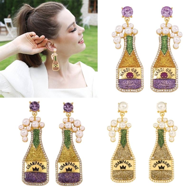 Festive Bottle Champagne Earrings Unique Designs Carnivals Stud Earrings Lightweight and Comfortable Earrings Jewelry
