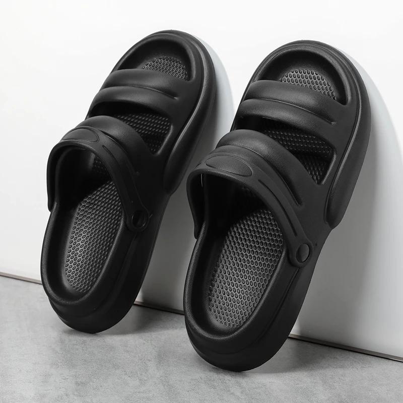 

2025 Новые мужские шлепанцы на платформе, платформа, шлепанцы для ванной, нескользящие, легкие, удобные сандалии 36-37 чёрный