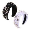 Women Fun Sports Football Embellished Headband Pearl Rhinestones Jeweled Headband Wide Top Knotted Hairband Headpiece