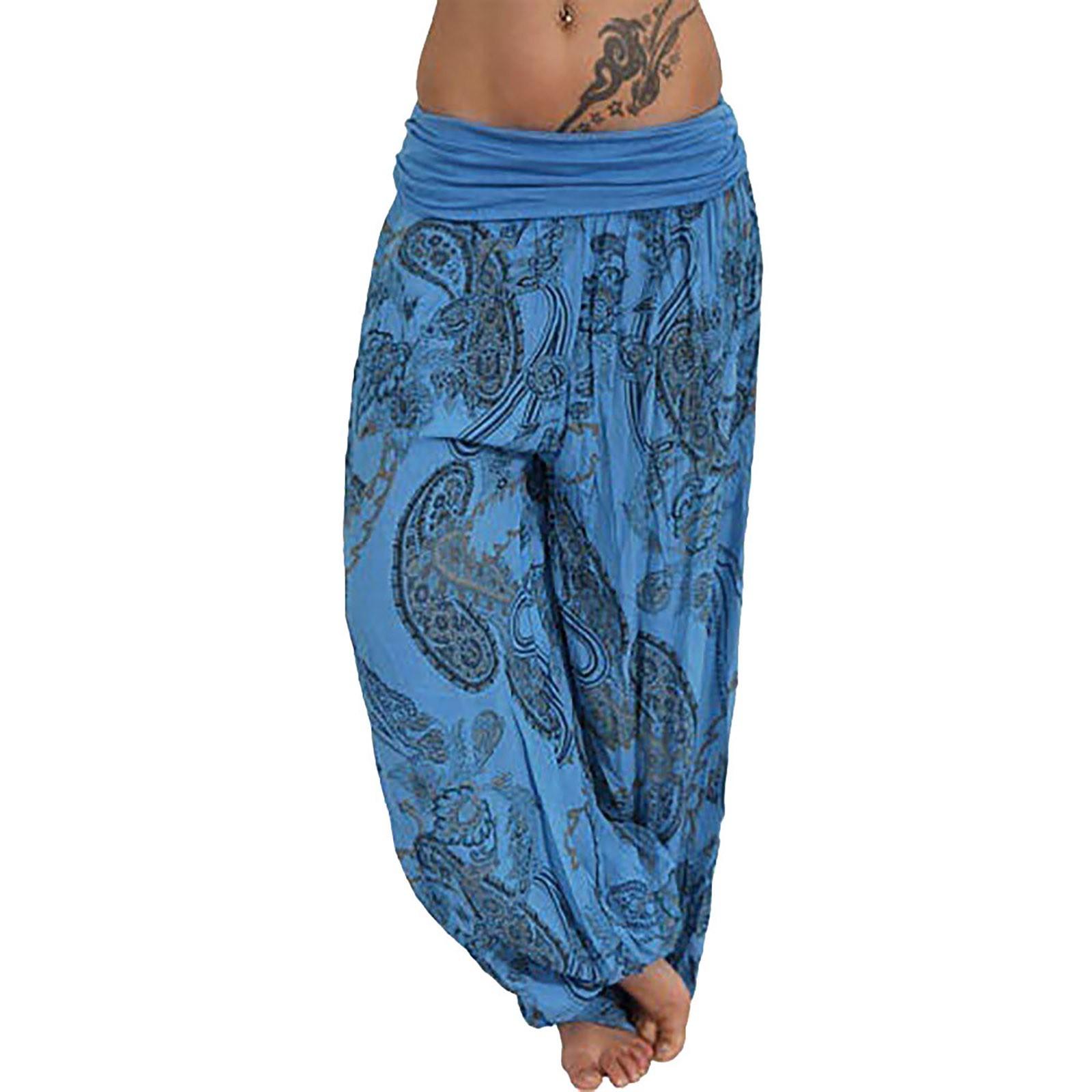 

Женские брюки с принтом, повседневные свободные широкие брюки для бега XL синий