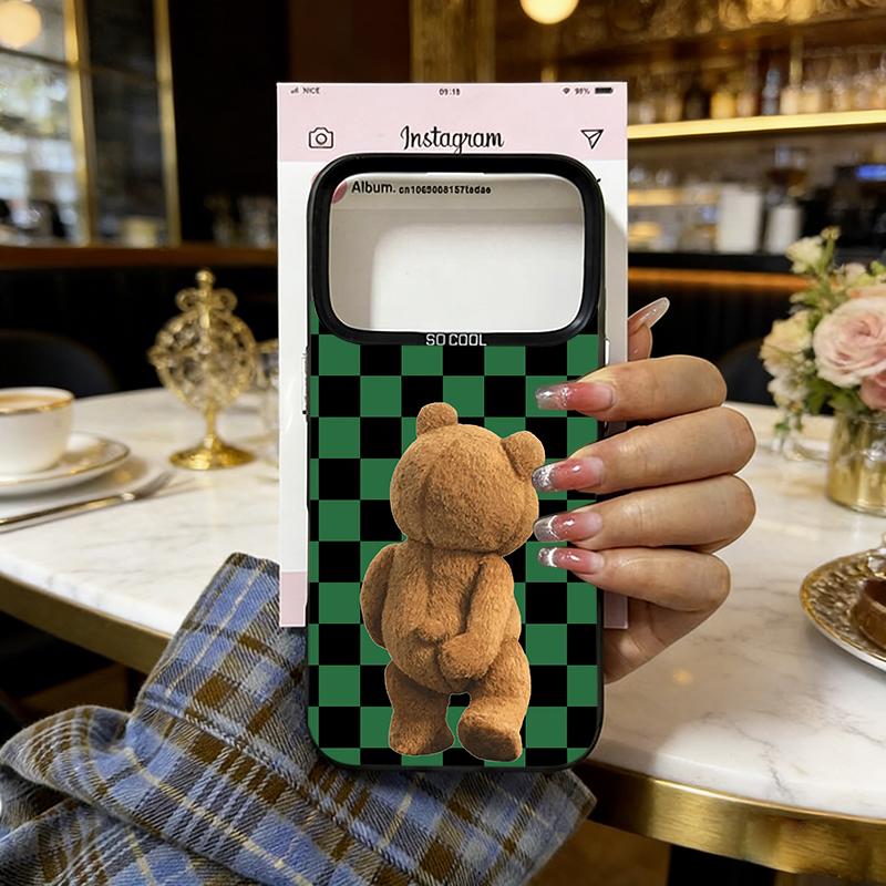 

Cute Teddy Bear Pink Plaid Animal Phone Case for Xiaomi Redmi Note 7 8 9 9S 10 11 12 13 14 15 Pro Plus 4G 5G Anti Fall Matte Redmi Note 11 4G