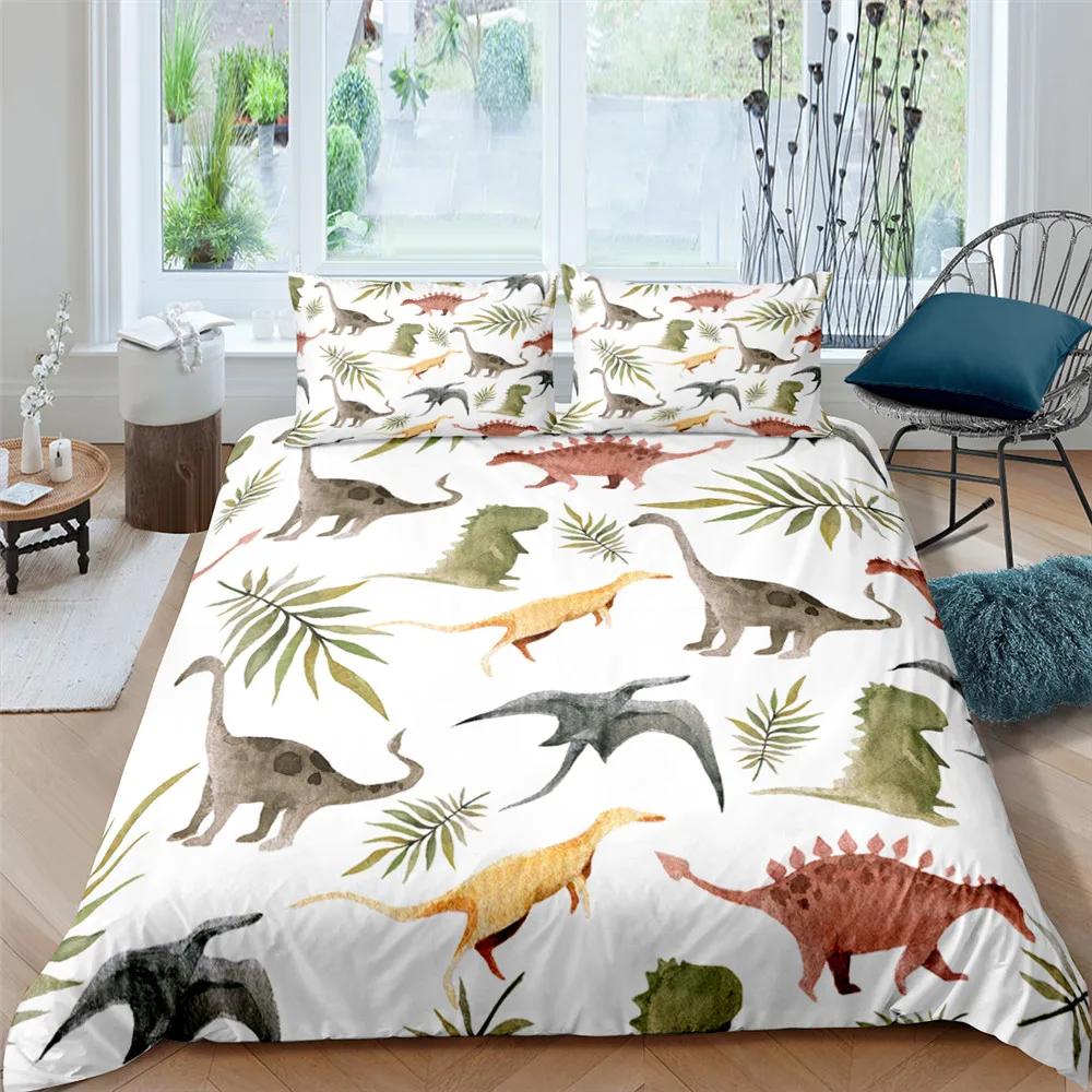 3D Small Dinosaur Cartoon Cute Simple Bedding Set Couple King Single Size for Kids Children Polyester Quilt Cover Pillow Case