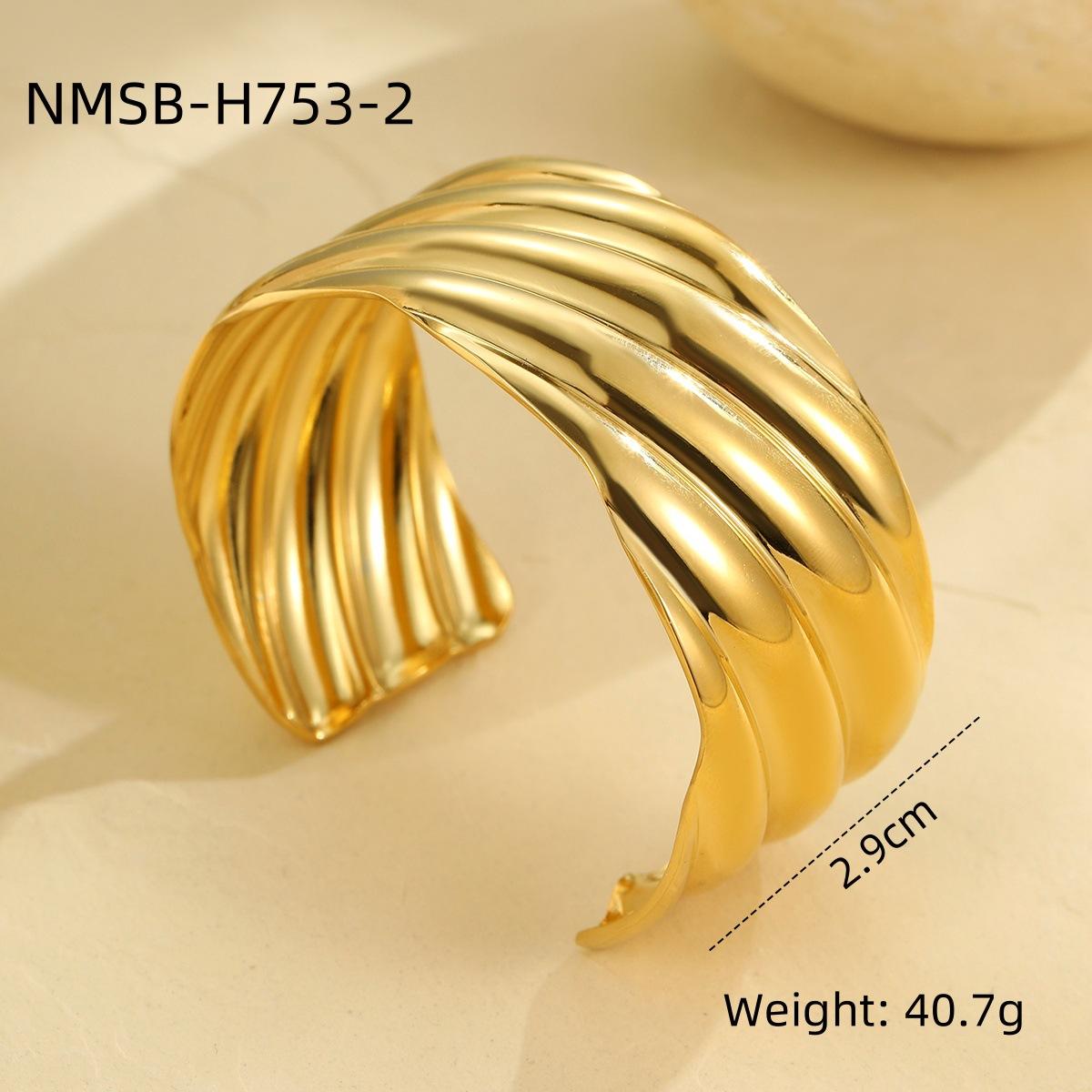 GEMCHIC Women s Stainless Steel Wave Design Metal Wide Cuff Bracelet Fashion Punk Chain Bangle