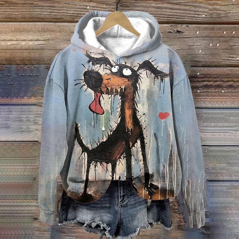 Damen Hoodie 3d Tiere Langarm Damenbekleidung Herbst Hip Hop Mode Street Style Lustiges Hunde Muster Kapuzenpullover