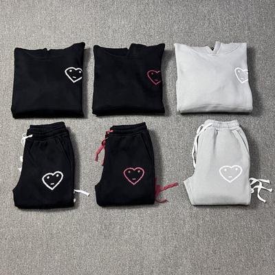 Carsicko Love Heart Fleece Hoodie & Sweatpants Set - Winter Hip Hop Style
