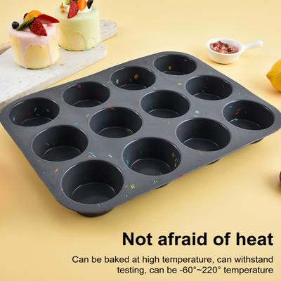 Silicone Cupcake Pan 12-Cup Cake Mold Tray BPA Free Muffin Waffle for Oven Non-Stick