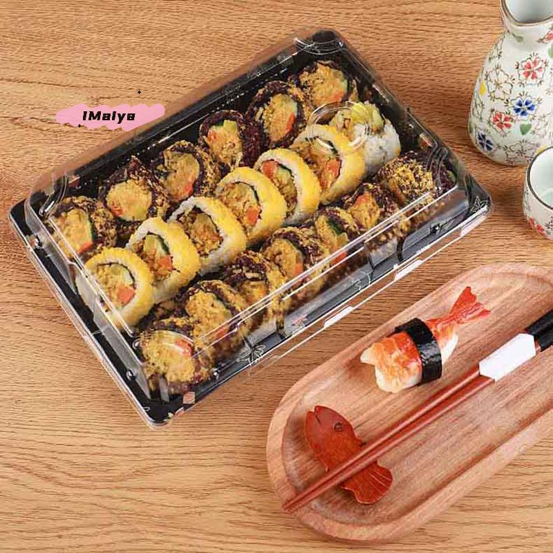 10Pcs Thickened Sushi Boxes with Lids Eco-Friendly Disposable Food Containers for Takeout Carry-Out Meals