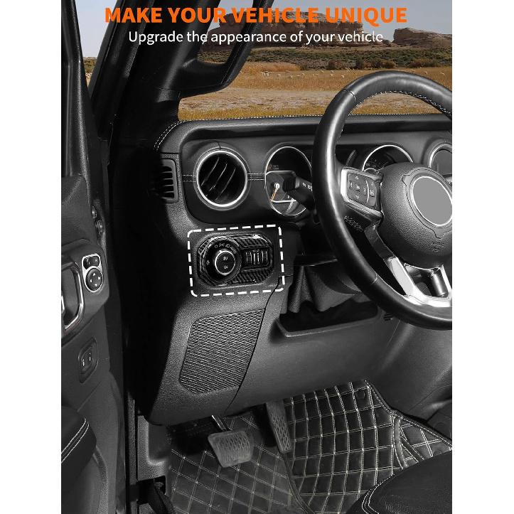 Savadicar Carbon Fiber Interior Accessories - Headlight Switch Trim for 2018-Present Jeep Wrangler JL JLU 4XE & Gladiator JT - Premium Texture