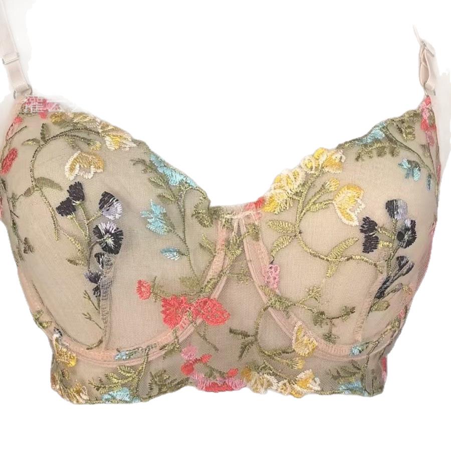 Floral Underwire Bra & Thong Set - Enhances Bust Appearance