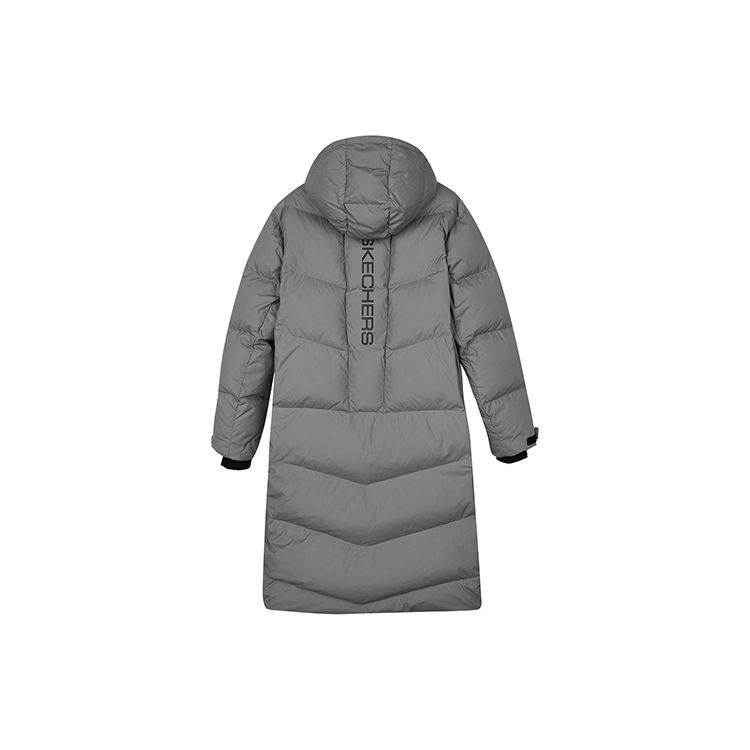 Skechers FW23 Stroll Series Solid Color Casual Long Hooded Down Jacket Men outerwear Shark-Gray L423M140-00MM