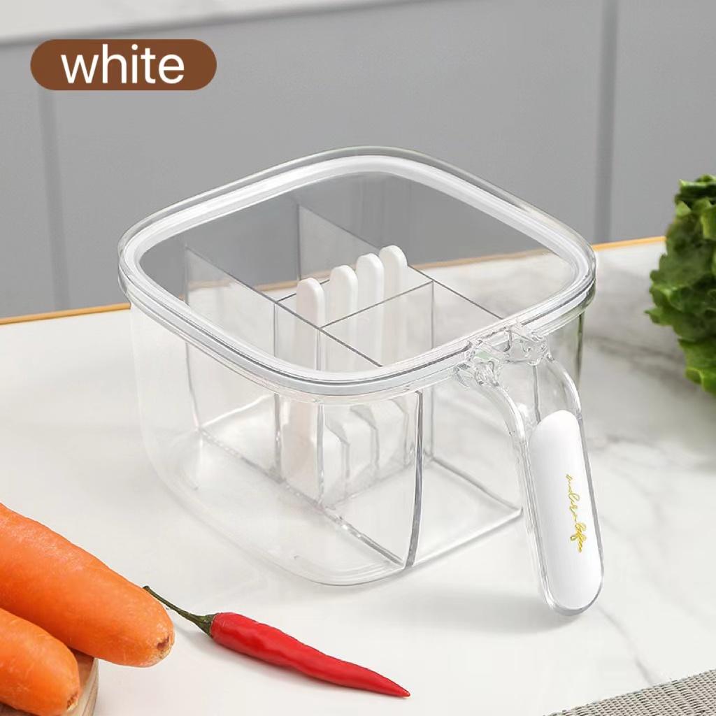 Kuchyňská dóza na koření Utěsněná dóza na ochucovadlo s páskou odolná proti vlhkosti se čtyřmi přihrádkami Nádrž na ochucovadlo lisovacího typu