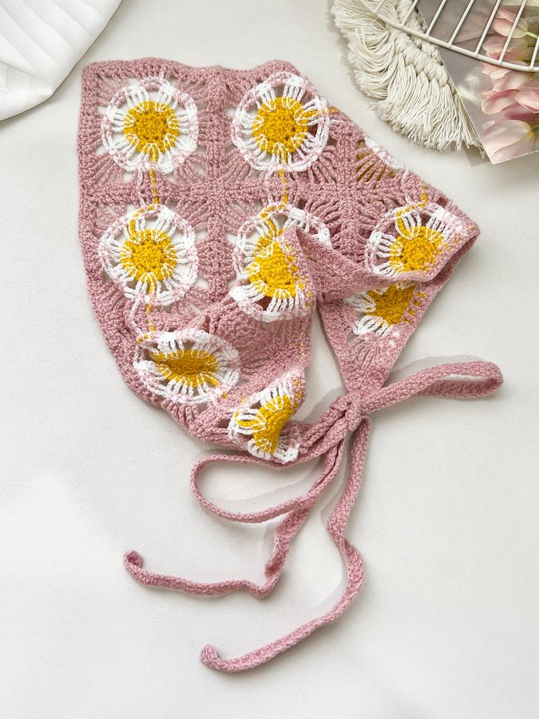 1 Stück rustikales französisches Dreiecks-Häkelstirnband mit Blumenmuster, Damen-Haarschmuck mit Blumenmuster für Haarstyling und Dekoration