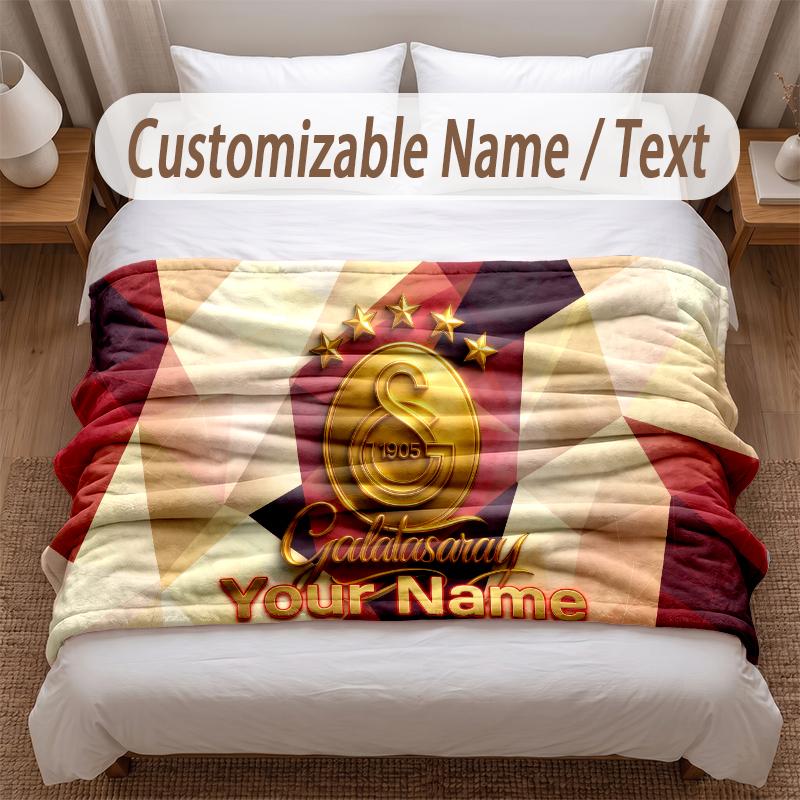 Galatasaray FC Bedruckte Flanelldecke mit individuellem Namen und Text, Weiche, Warme Überwurfdecke für Schlafzimmer, Feiertagsgeschenk
