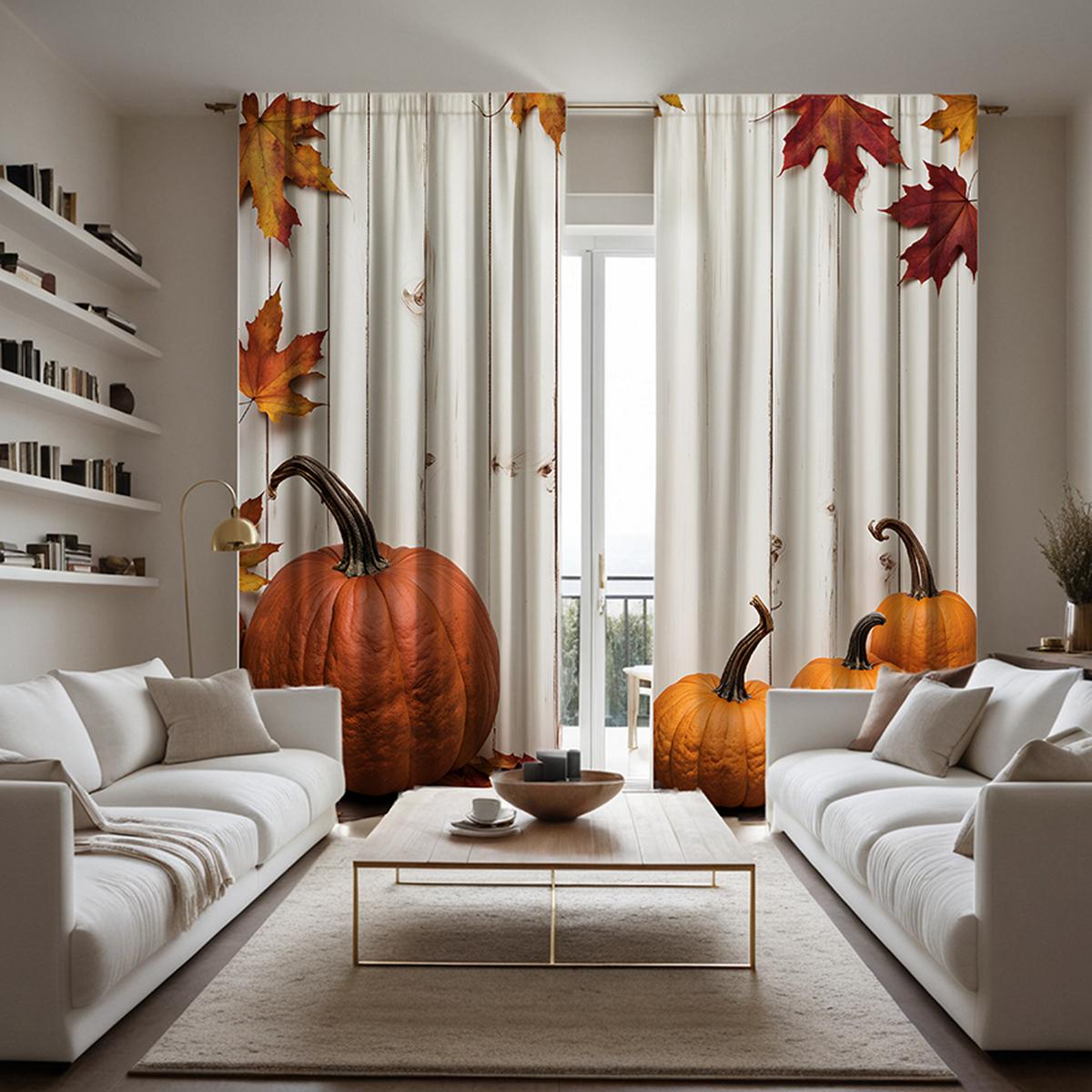 

2 шт. HD тыква в форме кленового листа для украшения сада, занавеска с желтой завязкой, цифровая печать, украшение для дома в стиле De W52H63inchW132H160cm