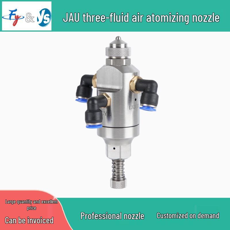 Stainless Steel Anti-Drip Triple-Fluid Air Atomizing Nozzle with Siphon and Circular Fan Spray