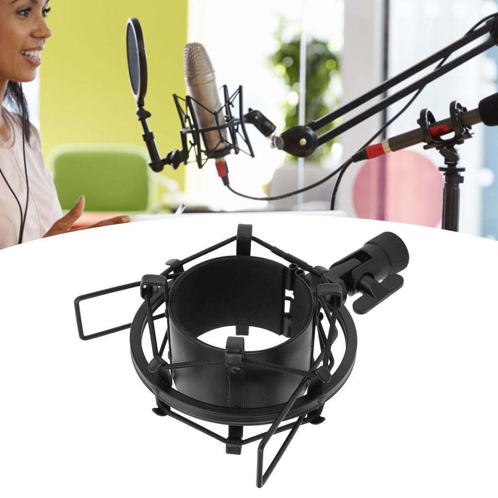 Aluminum Alloy Microphone Shock Mount Holder with Anti-Vibration Pad Inserts, Fits 55-65mm Microphones, Easy Installation In Studio Broadcast