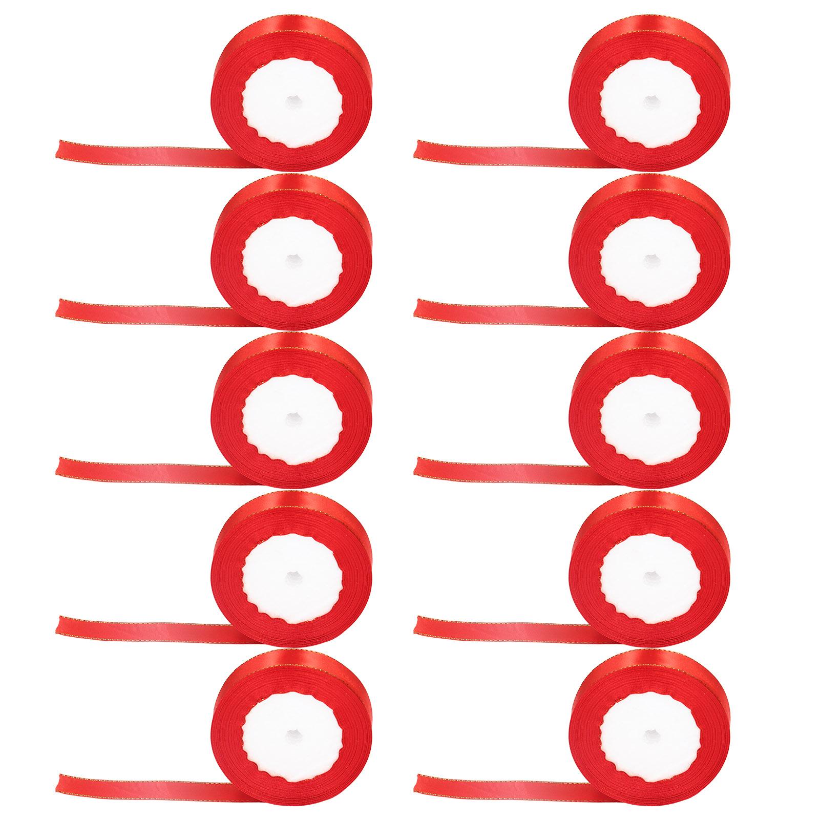 

10 Rolls Wrapping Ribbon 24 Yards Roll Gold Edge Red Ribbon Wedding Party Gift Wrapping Decorative Ribbon