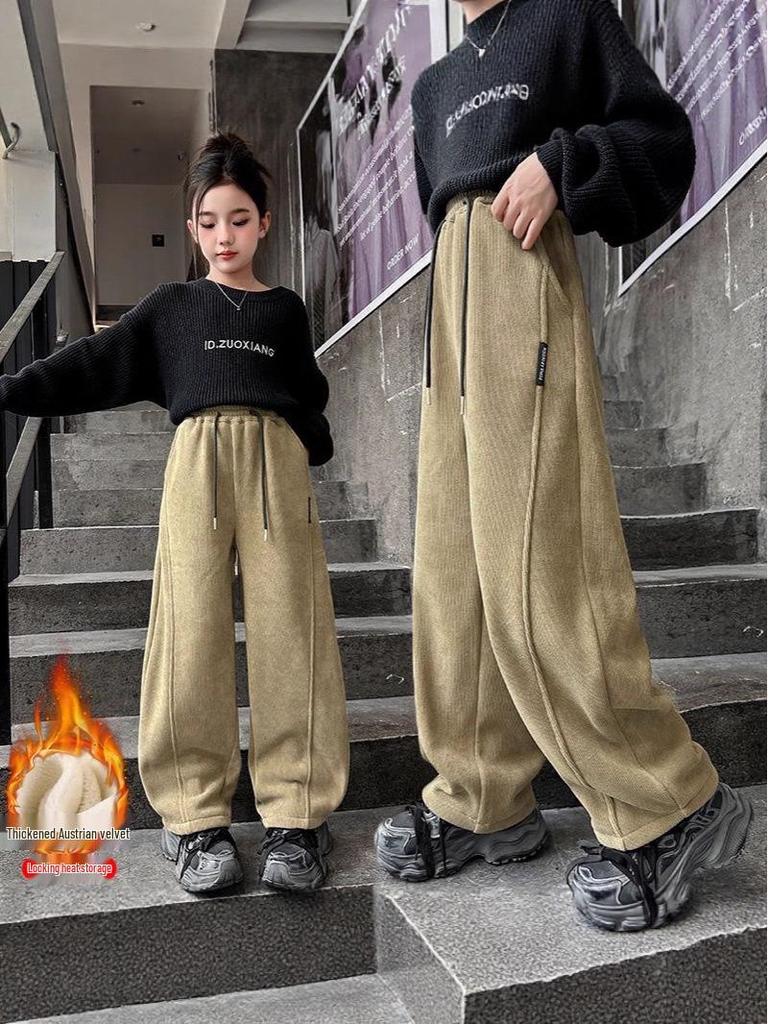 Girls' Plush Corduroy Pants - Autumn Winter 2025 - Thick, Loose, Casual Stylish Children's Wear
