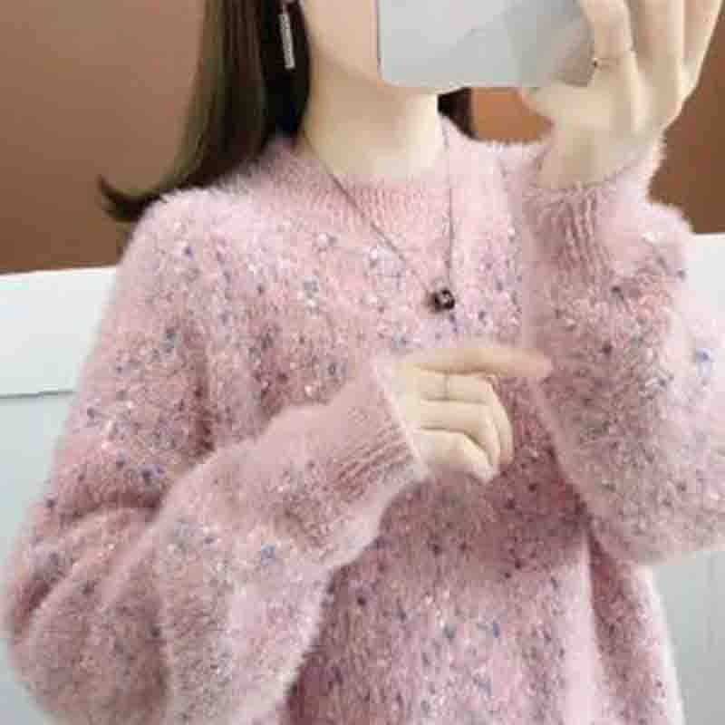 Mink Fleece Sweater Women's Autumn and Spring Loose Lazy Style Sweater Bottoming Shirt