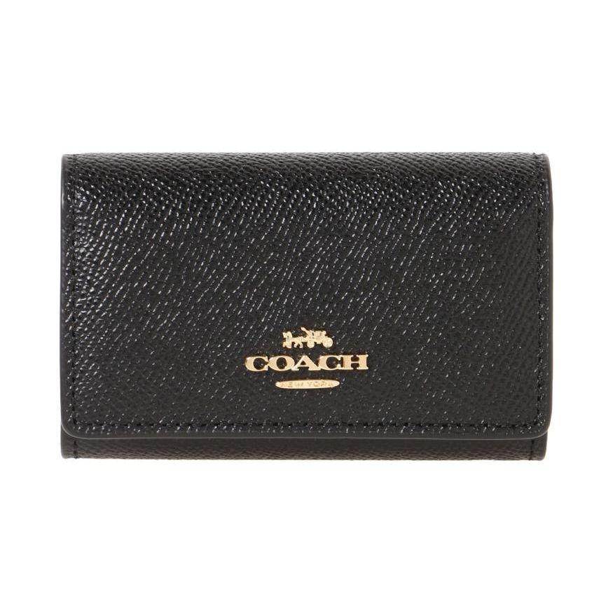 Coach Key Case 10 Gold Letter Logo Snap Leather Wallet Key Pouch Women Wallets Black 76741-IMBLK Black