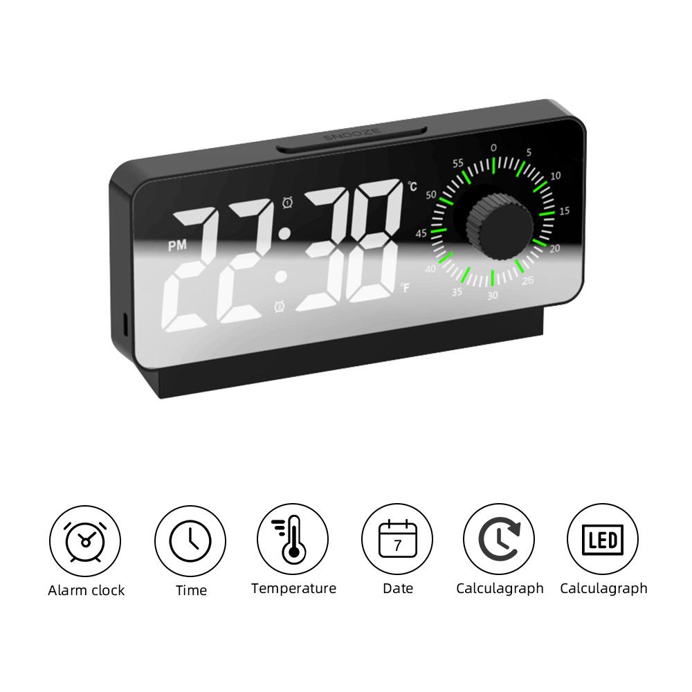 New LED Digital Alarm Clock Timer Function Temperature Electric Alarm Clocks USB Rechargeable Desktop Mirror Clock Bedroom
