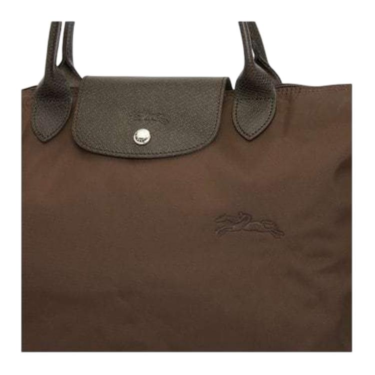 Longchamp Le Pliage Green Logo Kontrastdesign Nylon Knödel-Tragetasche Medium Damen-Tragetaschen Mokka-Braun 1623919002
