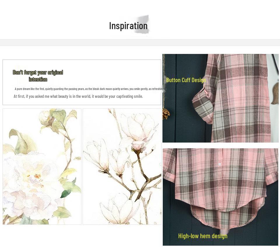 Camicia Giacca da Donna a Quadri Rosa in Cotone e Lino di Media Lunghezza Larga Primavera/Autunno